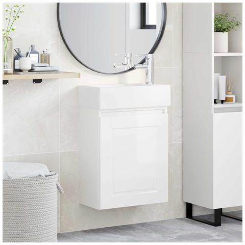 Mobile bagno con rubinetto Bianco Lucido 45,5 x 22,5 x 84 cm - Foto 2