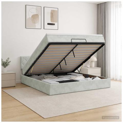 Letto ottomano con materasso Grigio Chiaro 180 x 200 cm Velluto - Foto 2