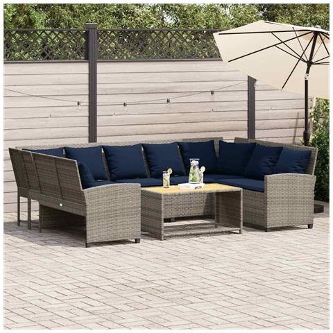 Divano da Giardino con Cuscini in Polyrattan Grigio - Foto 2