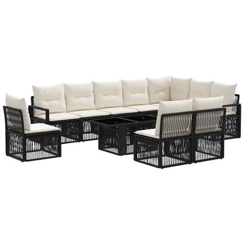 Set Divano da Giardino 11 pz Nero e Bianco Crema polyrattan - Foto 1
