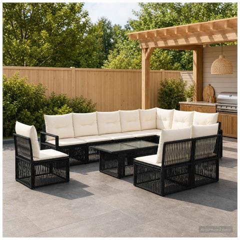 Set Divano da Giardino 11 pz Nero e Bianco Crema polyrattan - Foto 10