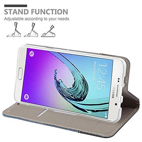 Custodia Compatibile Con Samsung Galaxy A7 2016 In Blu Scuro Nero - Coperchio Protettiva Con Chiusura Magnetica, Funzione Stand E Tasca Per Le Carte - Foto 2