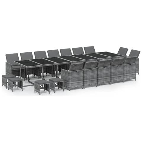 Set Da Pranzo Per Giardino 19 Pz Con Cuscini Polyrattan Grigio - Foto 1