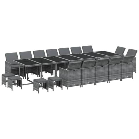 Set Da Pranzo Per Giardino 19 Pz Con Cuscini Polyrattan Grigio - Foto 10