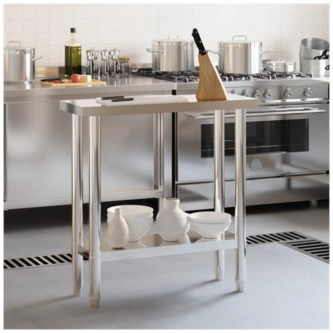 Tavolo Da Lavoro Da Cucina 82,5x30x85cm In Acciaio Inossidabile - Foto 3