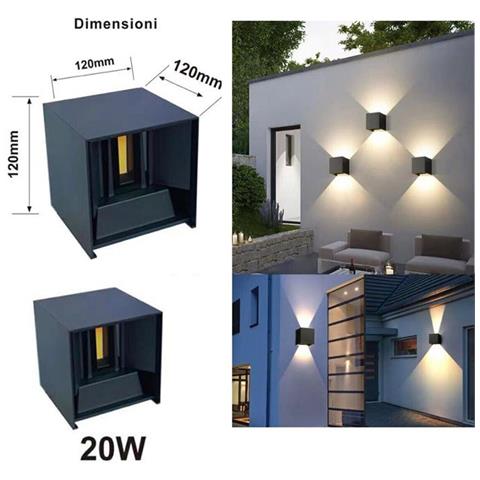 Applique Led Cob Lampada Parete 20w Quadrato Nero Naturale Interno Esterno 18 - Foto 2