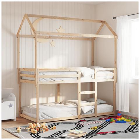 Letto A Castello Con Tetto 75x190 Cm In Legno Massello Di Pino - Foto 1