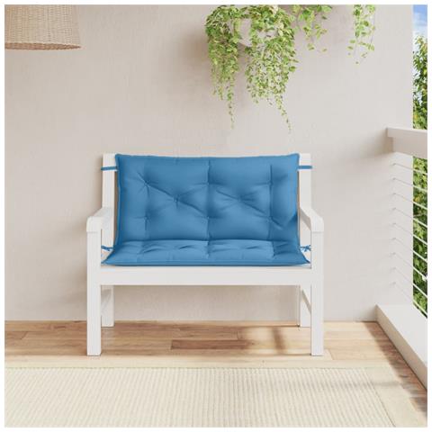 Cuscini Panca Giardino 2pz Blu Mélange 100x50x7cm Tessuto - Foto 3