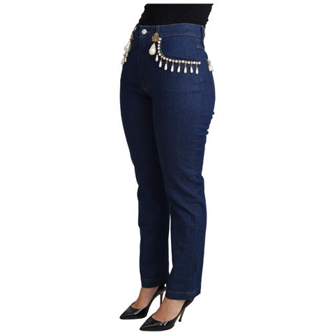 Jeans Skinny Decorati In Cotone Elasticizzato Blu - It38-xs - Foto 2