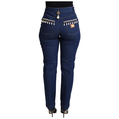 Jeans Skinny Decorati In Cotone Elasticizzato Blu - It38-xs - Foto 3