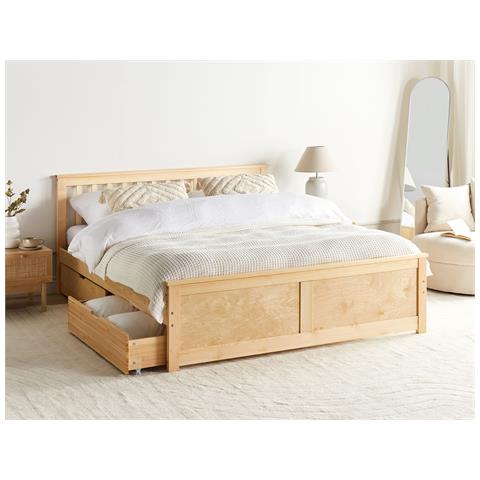 Letto Con Cassetti Contenitori Legno Di Pino Olendon 180 X 200 Cm Marrone Chiaro - Foto 1