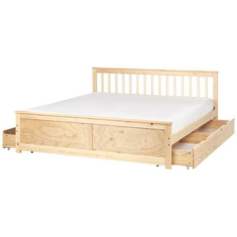 Letto Con Cassetti Contenitori Legno Di Pino Olendon 180 X 200 Cm Marrone Chiaro - Foto 2