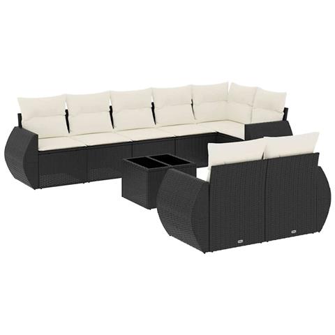 Set Divani Da Giardino 9 Pz Con Cuscini Nero In Polyrattan - Foto 2