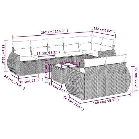 Set Divani Da Giardino 9 Pz Con Cuscini Nero In Polyrattan - Foto 3