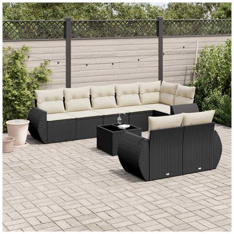 Set Divani Da Giardino 9 Pz Con Cuscini Nero In Polyrattan - Foto 1