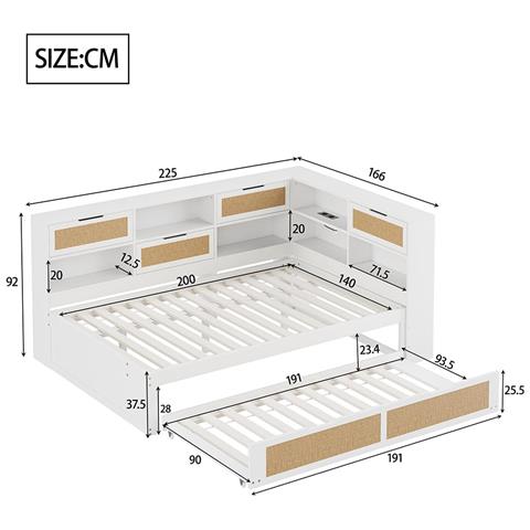 Divano Letto 140x200 Con Letto Estraibile Letto Singolo Per Bambini , Bianco - Foto 2