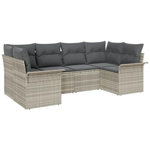 Set di 6 divani da giardino con cuscini in rattan poliestere grigio chiaro - Foto 1