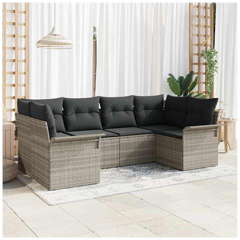 Set di 6 divani da giardino con cuscini in rattan poliestere grigio chiaro - Foto 2