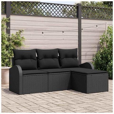 Set di Divani da Giardino 4 Pezzi con Cuscini Nero Polyrattan, Divano da Giardino 2 Posti con Storage e Cuscini Nero Polyrattan - Foto 2