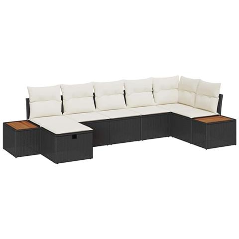 Set Divano da Giardino da 7 Pezzi con Cuscini Nero Polyrattan - Foto 1