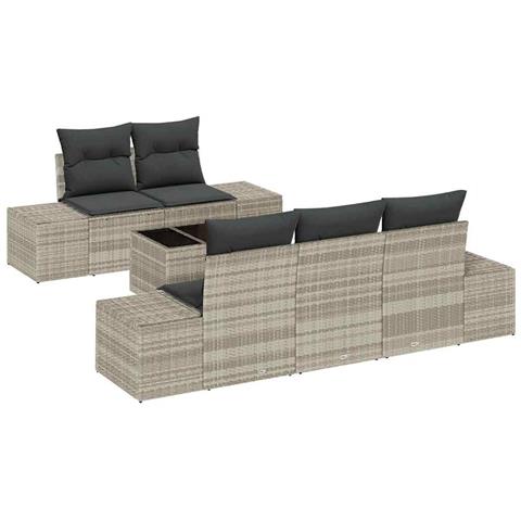 Set Divano Giardino a 6 Pezzi con Cuscini Grigio Chiaro Polyrattan - Foto 1