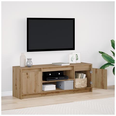 Mobile TV con LED Rovere Artigianale 139.5x34x50 cm Legno Ingegrato - Foto 2