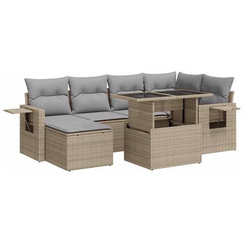 Set Divani da Giardino 7 pz con Cuscini Beige in Polyrattan - Foto 1