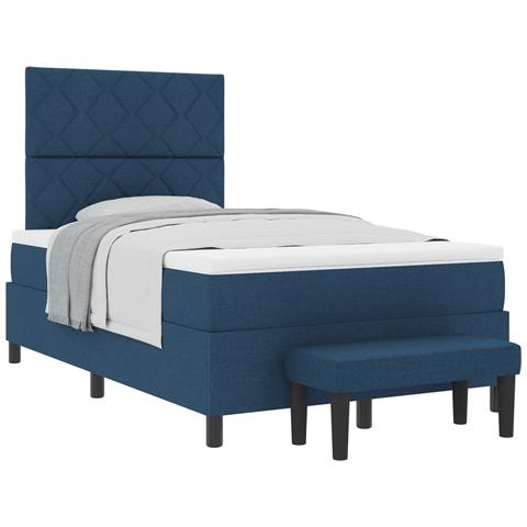 Letto a Molle con Materasso e Panca Blu 120x200 cm Tessuto - Foto 1