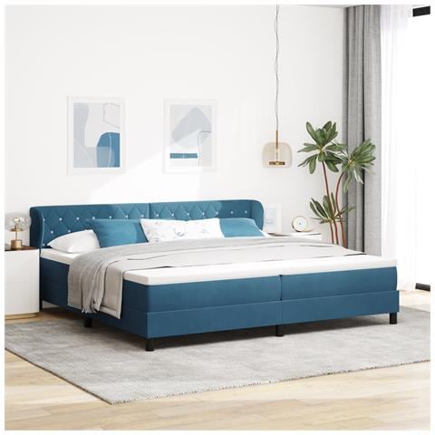 Letto a Rete  con Materasso Blu Scuro 200x200 cm in Velluto - Foto 2