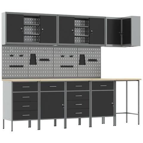 Set da 12 Pezzi per Armadio da Lavoro e Pannello Perforato Nero in MDF e Metallo - Foto 1