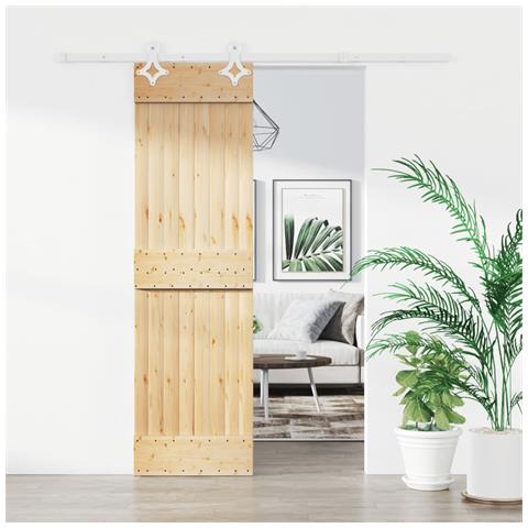 Porta Scorrevole con Set Hardware 70x210 cm Legno Massello Pino - Foto 2