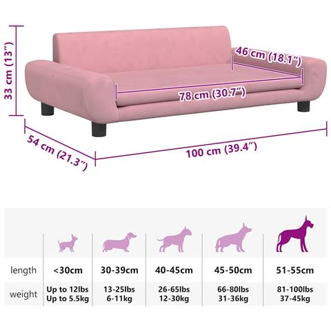 Lettino per Cani Rosa 100x54x33 cm in Velluto - Foto 7