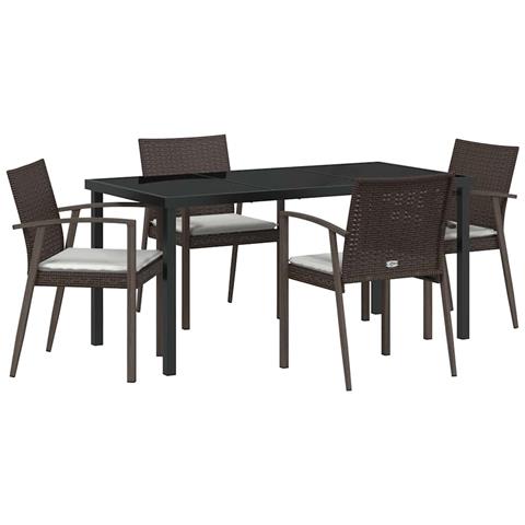 Set da Pranzo per Giardino 5 pcs Marrone Poly Rattan - Foto 1