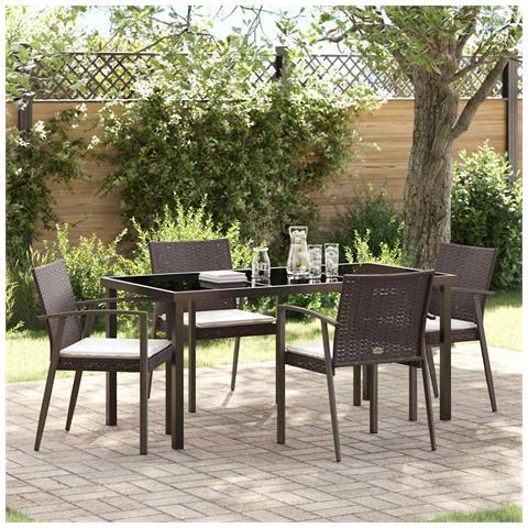 Set da Pranzo per Giardino 5 pcs Marrone Poly Rattan - Foto 2