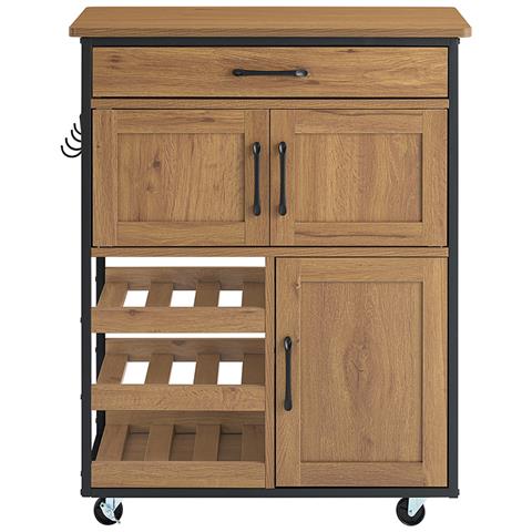 Mobile Cucina Con Ruote, Cassetti E Portabottiglie, Credenza Vintage Marrone - Foto 1