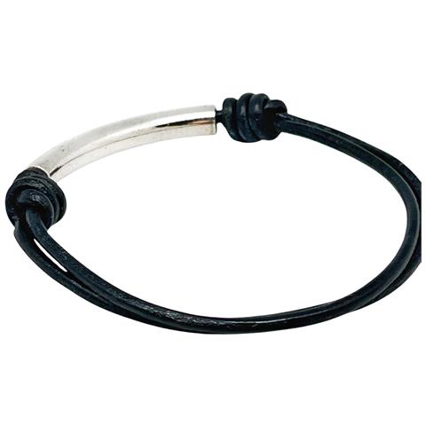 Bracciale Manba In Pelle Nera E Placcato Argento - Foto 2