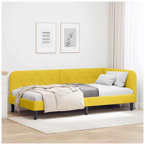 Cornice del letto ad angolo Giallo 100 x 200 cm Velluto - Foto 2