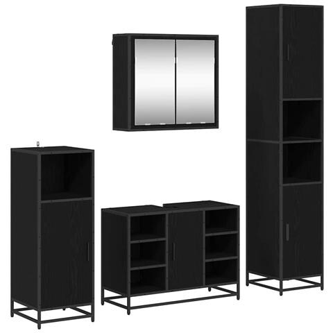 Set di mobili per il bagno 4 pcs Rovere Nero Legno multistrato - Foto 1