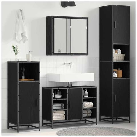 Set di mobili per il bagno 4 pcs Rovere Nero Legno multistrato - Foto 2