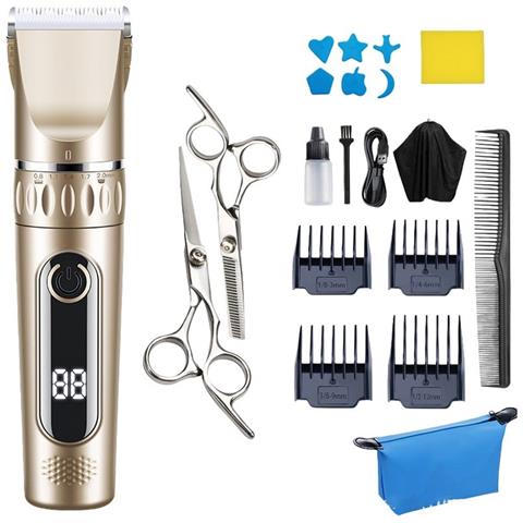 Set Tagliacapelli Elettrico Oro Con Forbici In Acciaio - Kit Professionale Per Taglio Capelli Domestico - Foto 1