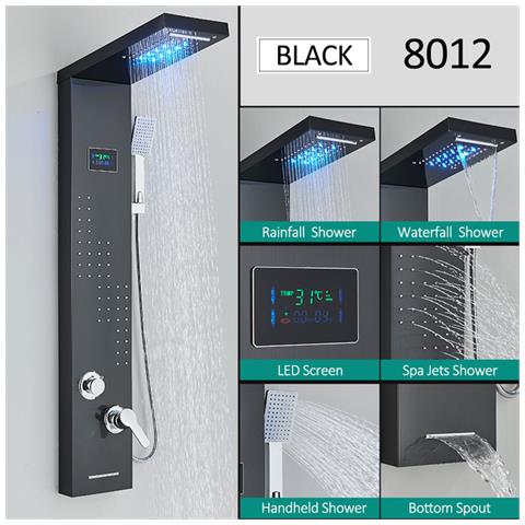 Pannello doccia, Blackswan, tipo M8012, modello nero con bocca a cascata, display digitale, LED e funzioni SPA, dimensioni 113 cm - Foto 2