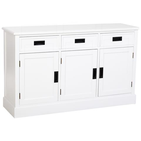 Credenza In Legno Bianco Con 3 Ante E 3 Cassetti 135x40x80,5h Cm - Foto 1