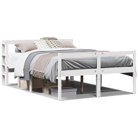 Letto Anziani con Testiera Bianco 160x200cm Legno Massello Pino - Foto 1