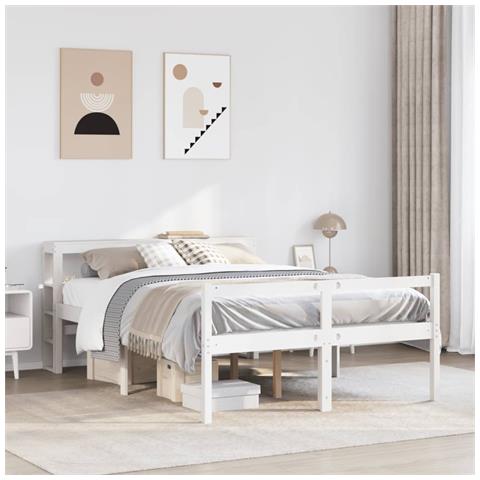 Letto Anziani con Testiera Bianco 160x200cm Legno Massello Pino - Foto 2