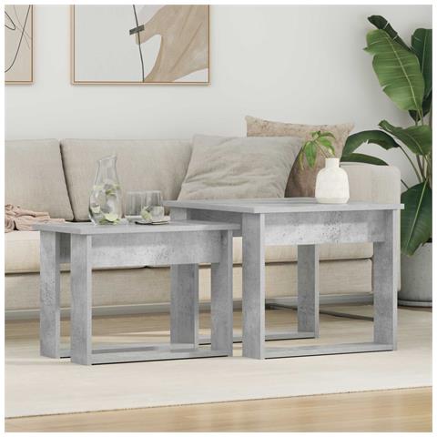 Set di Tavolini da Caffè 2 pcs Grigio cemento Legno multistrato - Foto 2