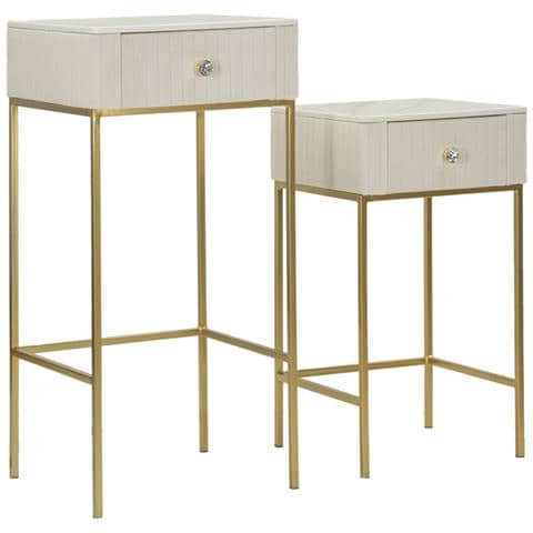 Set 2 Tavolini Alti Wedding Quadrati In Crema E Oro 45x45x90 E 40x40x70 Cm - Foto 1