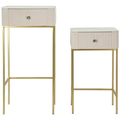 Set 2 Tavolini Alti Wedding Quadrati In Crema E Oro 45x45x90 E 40x40x70 Cm - Foto 2