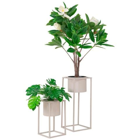 Set Di 2 Vasi Per Piante Marla-beige-metallo-17x17x31 Cm - Foto 2