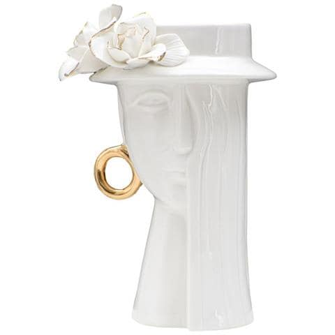 Vaso Woman Elegant In Porcellana Bianca Con Fiore E Cerchio Oro - Foto 1