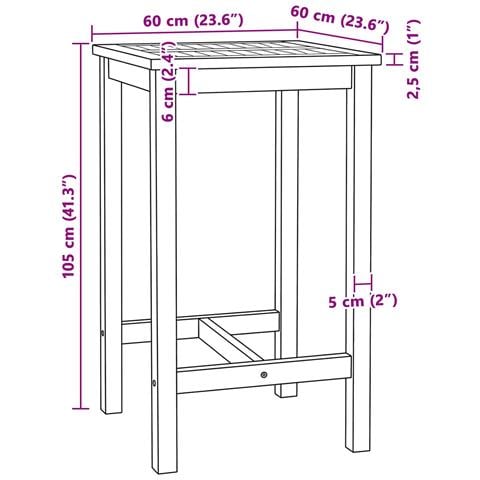 Tavolo da bar Naturale 60 x 60 x 105 cm Teak massello - Foto 7